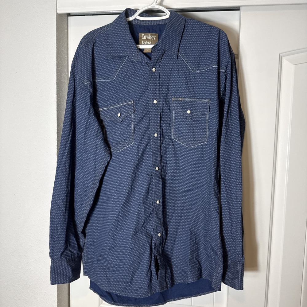 Cowboy Legend Men's XL Blue  Pocket Western Pearl Snap Shirt Long Sleeve